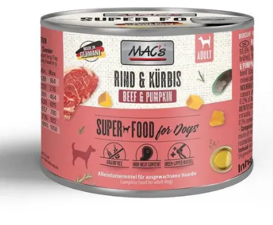 Снимка на Mac's Dog Adult Beef and pumpkin - Пълноценна консервирана храна за израснали кучета,без зърно , с говеждо и тиква