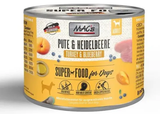 Снимка на Mac's Dog Adult Turkey - Пълноценна консервирана храна за израснали кучета , без зърно , с пуешко месо и боровинка,