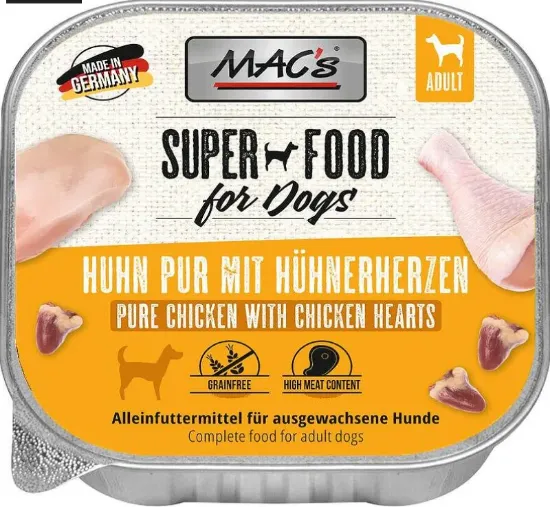 Снимка на Mac’s Dog Pure Chicken with Whole Poultry Hearts - Пълноценна храна за кучета - пастет с чисто пилешко месо с цели пилешки сърца