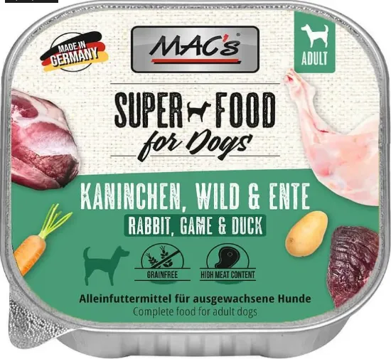 Снимка на Mac’s Dog Rabbit, Wild & Duck - Премиум пастет за кучета със заешко, дивеч и патешко месо