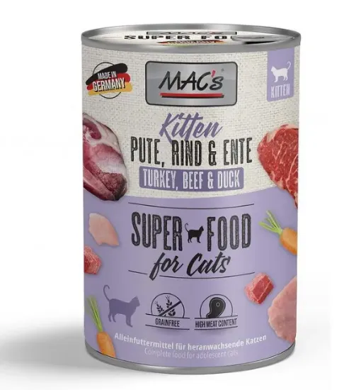 Снимка на Mac’s Kitten Turkey Beef and Duck - Премиум консервирана храна за подрастващи котенца с пуешко, телешко и патешко месо