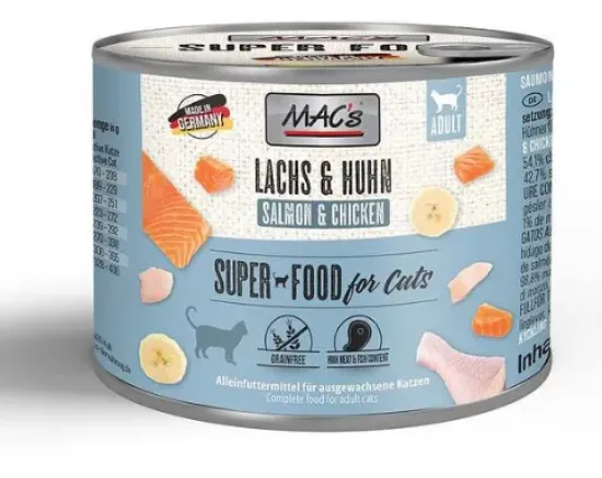 Снимка на Mac’s Cat Salmon and Chicken - Премиум консервирана храна за котки със сьомга, пиле и банан, 3 броя х 200 гр.