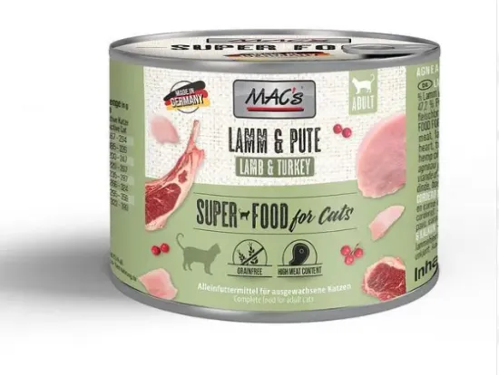 Снимка на Mac’s Cat Lamb and Turkey - Премиум консервирана храна за котки с агнешко , пуешко месо и червени боровинки, 3 броя х 200 гр.