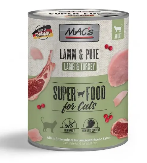 Снимка на Mac’s Cat Lamb and Turkey - Премиум консервирана храна за котки с агнешко , пуешко месо ,червени боровинки и конопено масло