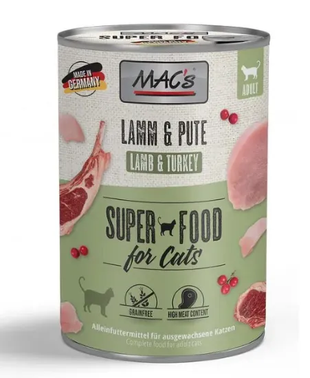 Снимка на Mac’s Cat Lamb and Turkey - Премиум консервирана храна за котки с агнешко , пуешко месо , червени боровинки и конопено масло