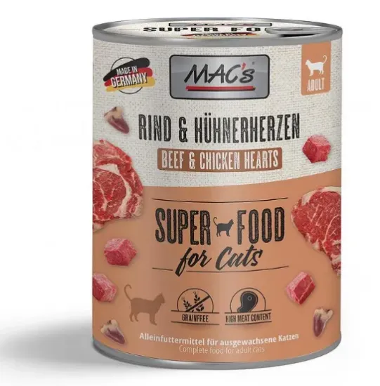 Снимка на Mac’s Cat Beef and Chicken hearts - Премиум консервирана храна за котки с говеждо месо и пилешки сърца