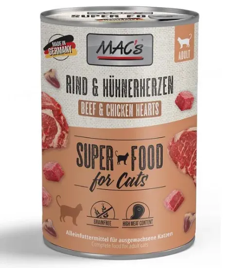 Снимка на Mac’s Cat Beef and Chicken hearts - Премиум консервирана храна за котки с говеждо месо и пилешки сърца,