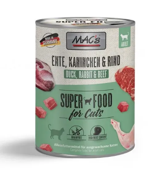 Снимка на Mac’s Cat Beef , Duck and Rabbit - Премиум консервирана храна за котки с патешко , телешко и заешко месо, 2 броя х 400 гр.