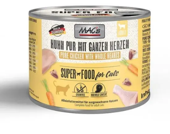 Снимка на Mac’s Cat Chicken Hearts Pure - Премиум консервирана храна за котки с цели пилешки сърца,