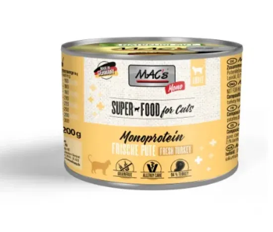 Снимка на Mac’s Cat Turkey and carrot - Премиум консервирана храна за котки с чувствителен стомах, без зърно , с пуешко месо и моркови,