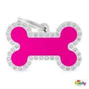 Снимка на My Family Swarovski's BIG FUCHSIA Dog Tag Big Bone Strass - Ръчно изработен медальон кокал - адресник за кучета 2.5 см. / 3.8 см. розов 1