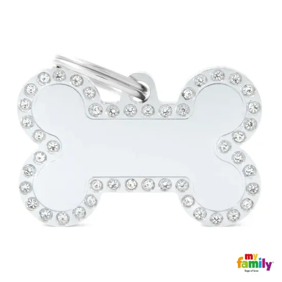 Снимка на My Family Swarovski's Dog Tag Small Bone Strass Glam - Ръчно изработен медальон кокал - адресник за кучета 3.0 см. / 1.9 см.