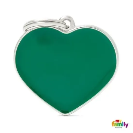 Снимка на My Family Dog Tag Big Green Heart - Ръчно изработен медальон сърце - адресник за кучета 3.8 см. / 3.1 см. - зелен