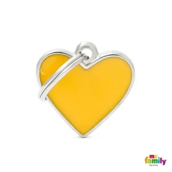 Снимка на My Family Dog Tag Small Yellow Heart - Ръчно изработен медальон сърце - адресник за кучета 2.8 см. / 2.5 см. - жълт