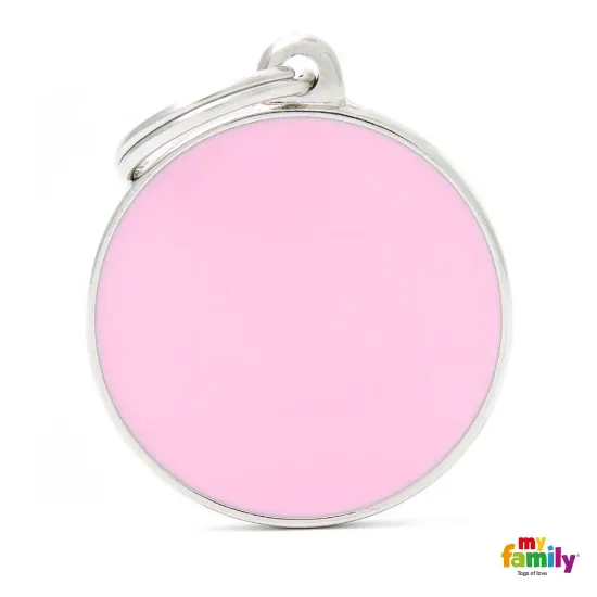 Снимка на My Family Dog Tag Small Pink Circle- Ръчно изработен медальон , кръг - адресник за кучета 2.15 см. / 2.85 см. - розов