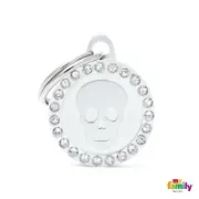 Снимка на My Family Dog Tag Fuchsia Swarovski's Skull Circle Strass - Ръчно изработен медальон , кръг с череп- адресник за кучета 2.15 см. / 2.85 см. - бял 1