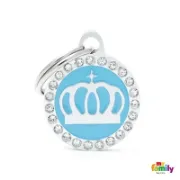 Снимка на My Family Dog Tag Fuchsia Swarovski's Crown Circle Strass - Ръчно изработен медальон , кръг с корона- адресник за кучета и котки 2.15 см. / 2.85 см. - син 1