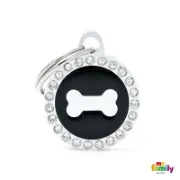 Снимка на My Family Dog Tag Fuchsia Swarovski's Bone Circle Strass - Ръчно изработен медальон , кръг с кокал- адресник за кучета 2.15 см. / 2.85 см. - черен 1
