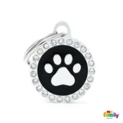 Снимка на My Family Dog Tag Fuchsia Swarovski's Paw Circle Strass - Ръчно изработен медальон , кръг с лапичка- адресник за кучета и котки 2.15 см. / 2.85 см. - черен 1