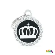 Снимка на My Family Dog Tag Fuchsia Swarovski's Crown Circle Strass - Ръчно изработен медальон , кръг с корона- адресник за кучета и котки 2.15 см. / 2.85 см. - черна 1