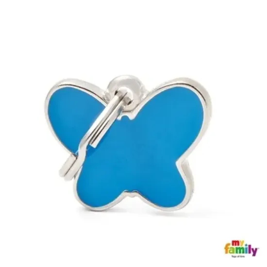 Снимка на My Family Dog Tag Butterfly - Ръчно изработен медальон , пеперуда- адресник за кучета 2.0 см. / 2.5 см. син
