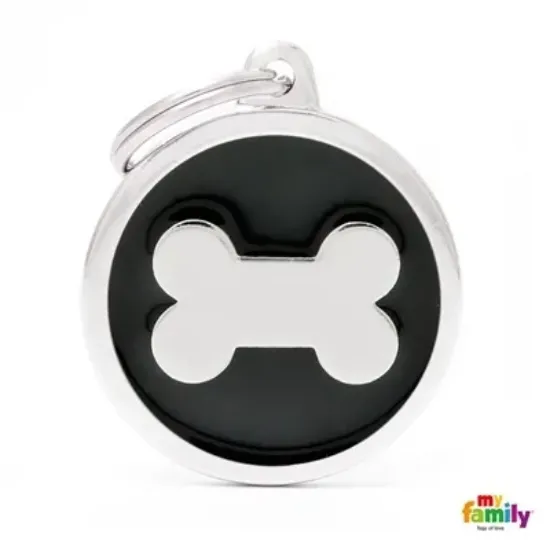 Снимка на My Family Dog Tag Black Bone - Ръчно изработен медальон , кокал- адресник за кучета 3.93 см. /3.17 см. черен