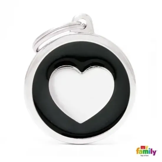 Снимка на My Family Dog Tag Heart - Ръчно изработен медальон , със сърце- адресник за кучета 3.93 см. /3.17 см. черен