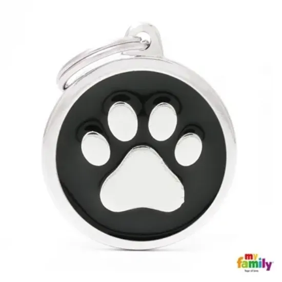 Снимка на My Family Dog Tag Black Paw - Ръчно изработен медальон , лапичка - адресник за кучета 3.93 см. /3.17 см. черен
