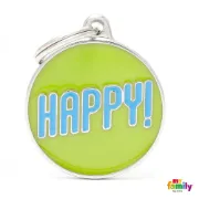Снимка на My Family Dog Tag Big Circle Happy - Ръчно изработен медальон , с надпис Happy- адресник за кучета 3.93 см. /3.17 см. зелен 1
