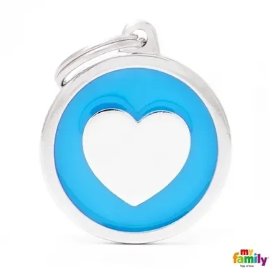 Снимка на My Family Dog Tag Light Heart - Ръчно изработен медальон , със сърце - адресник за кучета 3.93 см. /3.17 см. син