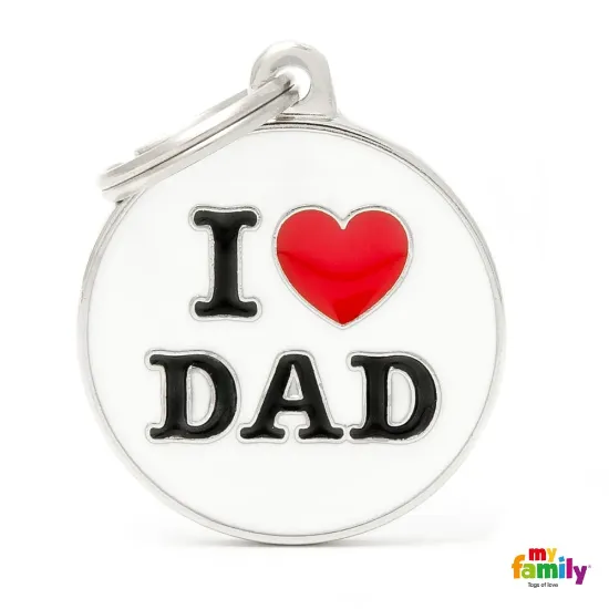 Снимка на My Family Dog Tag - Ръчно изработен медальон , с надпис I Love Dad - адресник за кучета 3.93 см. /3.17 см.