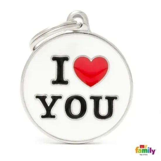 Снимка на My Family Dog Tag - Ръчно изработен медальон , с надпис I Love You - адресник за кучета 3.93 см. /3.17 см.