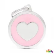 Снимка на My Family Dog Tag Heart Circle - Ръчно изработен медальон , със сърце - адресник за кучета 3.93 см. /3.17 см. розов 1