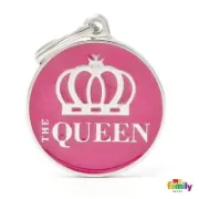 Снимка на My Family Dog Tag - Ръчно изработен медальон , с надпис The Queen - адресник за кучета 3.93 см. /3.17 см. розов 1