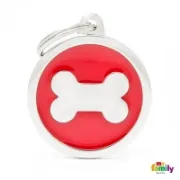 Снимка на My Family Dog Tag Bone Circle - Ръчно изработен медальон , с кокал - адресник за кучета 3.93 см. /3.17 см. червен 1