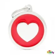 Снимка на My Family Dog Tag Heart Circle - Ръчно изработен медальон , със сърце - адресник за кучета 3.93 см. /3.17 см. червен 1
