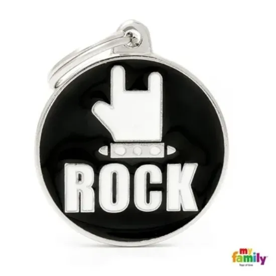 Снимка на My Family Dog Tag - Ръчно изработен медальон , с надпис Rock - адресник за кучета 3.93 см. /3.17 см.