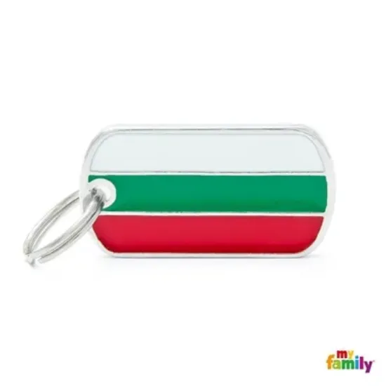 Снимка на My Family Dog Tag - Ръчно изработен адресник ,плочка за кучета с флага на България 4.0 см./2.2 см.