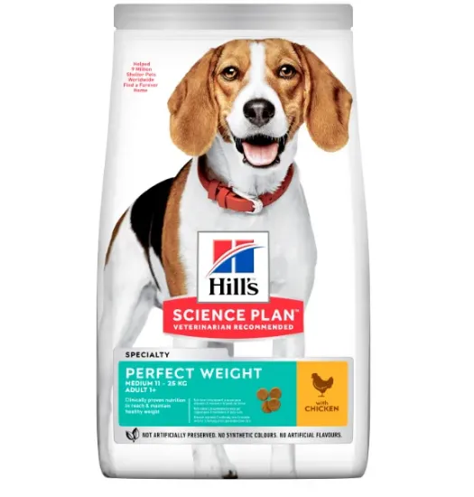 Снимка на Hill's Science Plan Perfect Weight Medium Adult Chicken - Пълноценна суха храна за намаляване и поддържане на теглото ,с пилешко за кучета от средни породи над 1 год., 2 кг.
