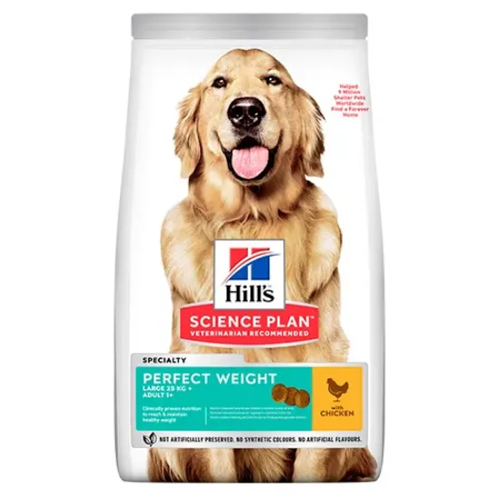 Снимка на Hill's Science Plan Perfect Weight Large Breed Adult Chicken - Пълноценна суха храна за намаляване и поддържане на теглото ,с пилешко за кучета от големи породи над 1 год., 12 кг.