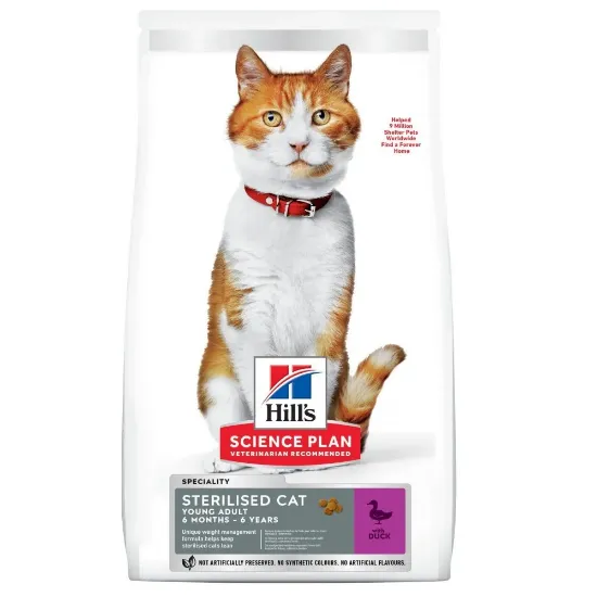 Снимка на Hill's Science Plan Sterilized Cat Young Adult –Пълноценна суха храна за кастрирани котки от 6 мес. – 6 год. с патешко месо 10 кг.