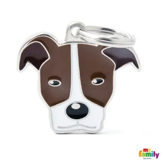 Снимка на My Family Dog Tag - Ръчно изработен адресник , Pitbull Dog за кучета 3.3 см/ 3.0 см. кафяв