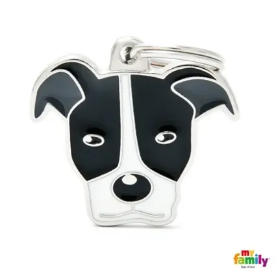 Снимка на My Family Dog Tag - Ръчно изработен адресник , Pitbull Dog за кучета 3.3 см/ 3.0 см. черен