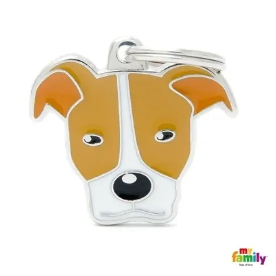 Снимка на My Family Dog Tag - Ръчно изработен адресник , Pitbull Dog за кучета 3.3 см/ 3.0 см. бяло-кафяв