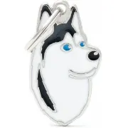 Снимка на My Family Dog Tag - Ръчно изработен адресник , Siberian Husky Dog за кучета 2.2 см/ 3.7 см. черно-бяло 1