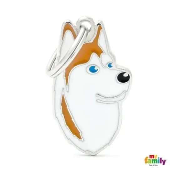 Снимка на My Family Dog Tag - Ръчно изработен адресник , Siberian Husky Dog за кучета 2.2 см/ 3.7 см. кафяво-бяло