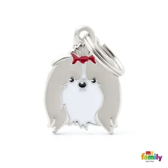 Снимка на My Family Dog Tag - Ръчно изработен адресник , Shin Tzu Dog за кучета 2.8 см/ 2.3 см. сив