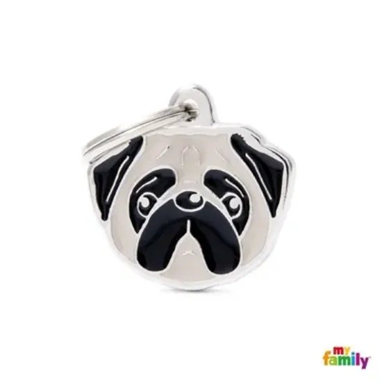 Снимка на My Family Dog Tag - Ръчно изработен адресник , Pug Dog за кучета 2.7 см/ 2.0 см.