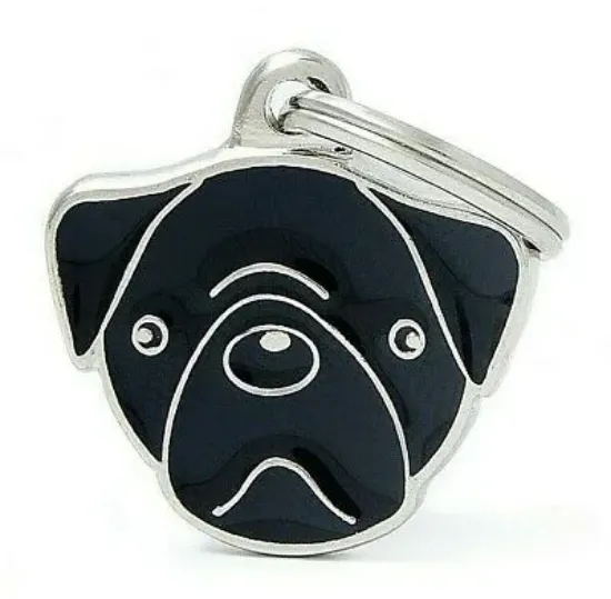 Снимка на My Family Dog Tag - Ръчно изработен адресник , Pug Dog за кучета 2.7 см/ 2.0 см. черен
