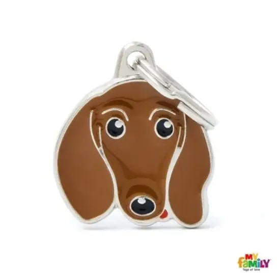 Снимка на My Family Dog Tag - Ръчно изработен адресник , Dachshund Dog за кучета 2.5 см/ 2.3 см. кафяв
